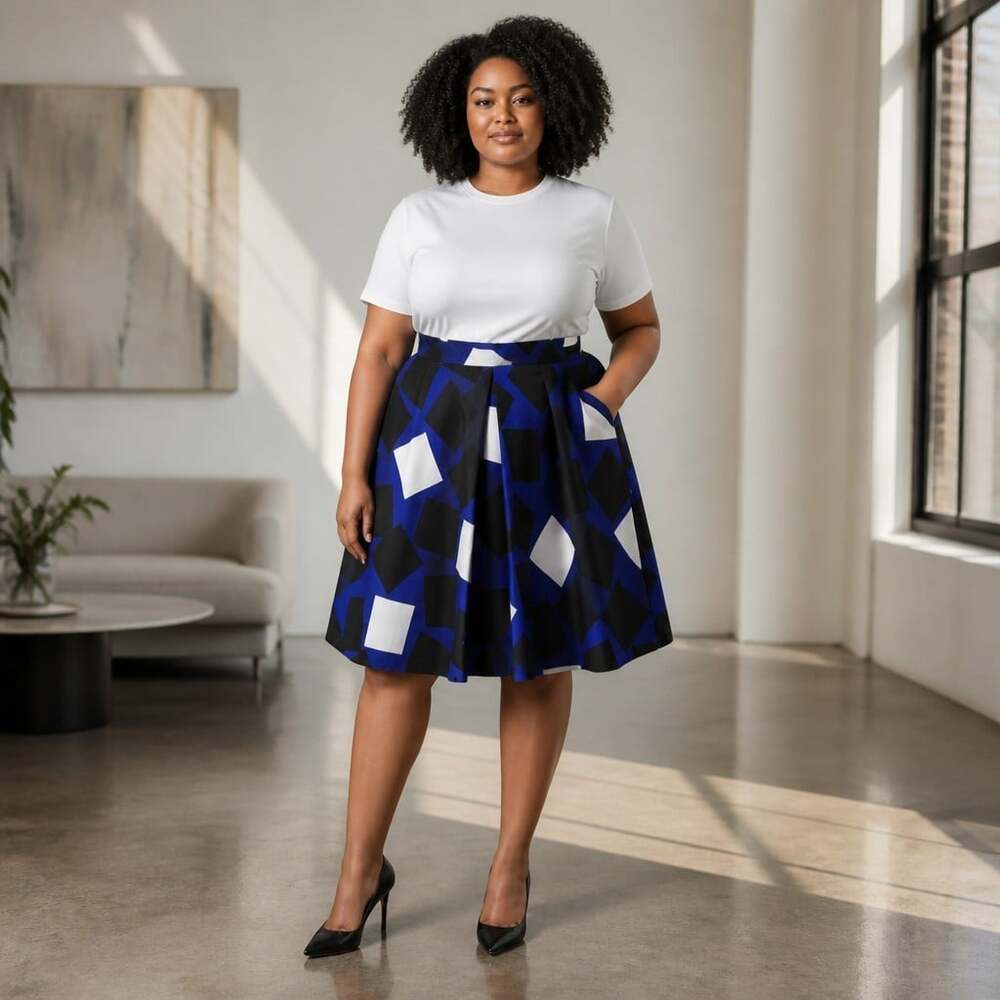Lane Bryant Skirt Women"s Geometric multicolor ALine Pleated Plus Size 18